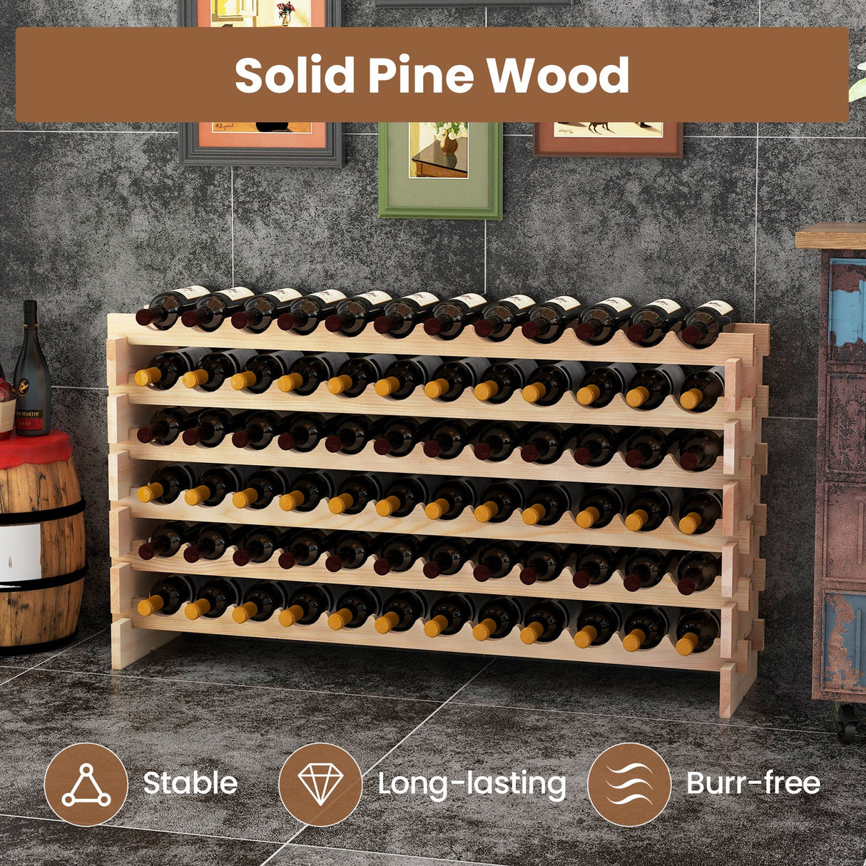 Estantería de madera para botellas de vino con capacidad para 72 botellas