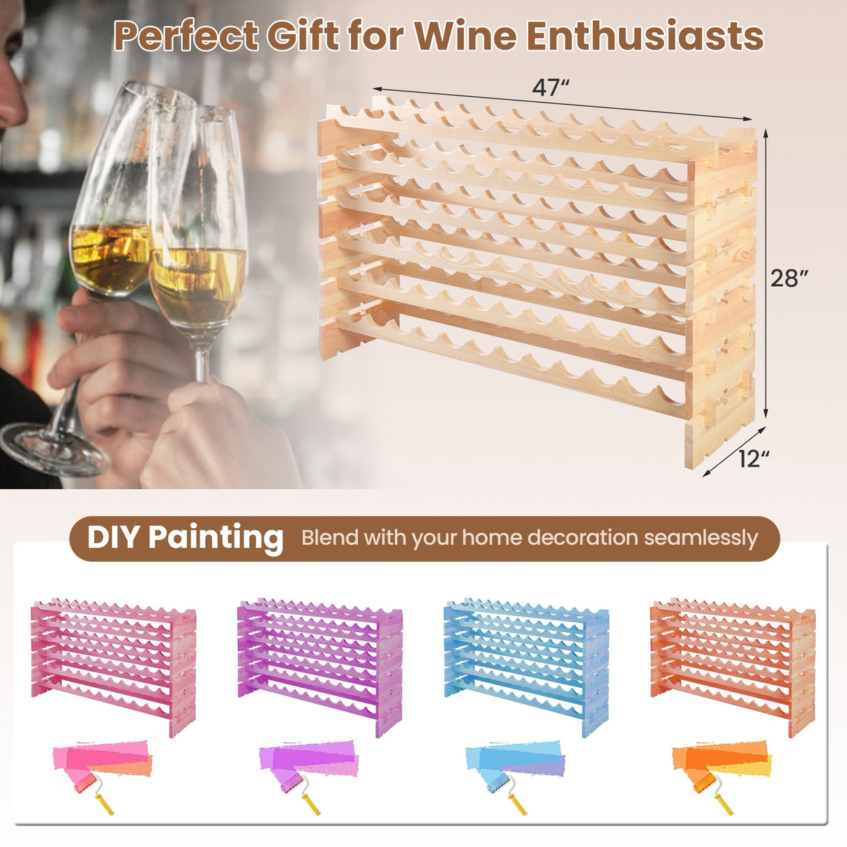Estantería de madera para botellas de vino con capacidad para 72 botellas