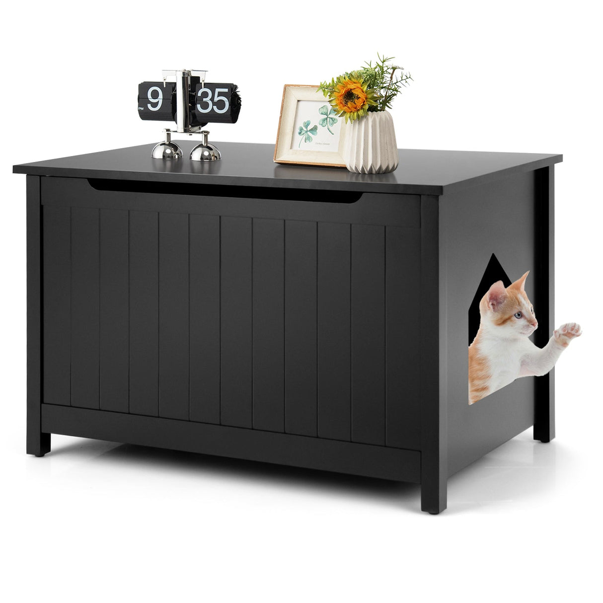 Wooden Cat Litter Box Enclosure with Top Opening Side Table Furniture
