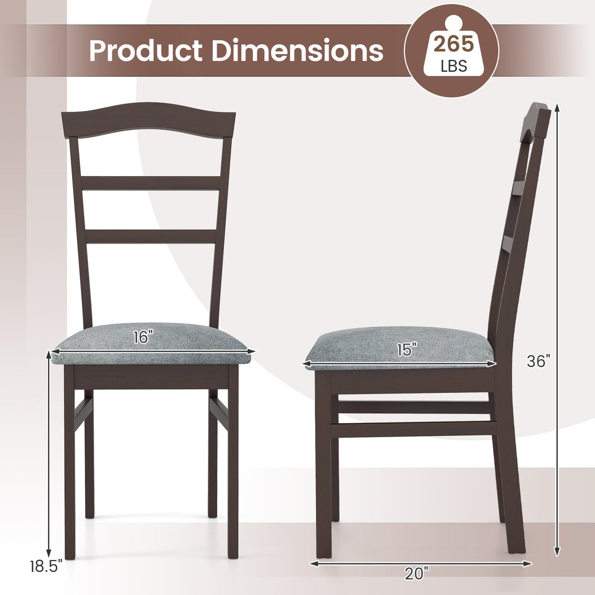 Juego de 2 sillas de comedor de madera, sillas de cocina tapizadas con tela de lino, sillas auxiliares estilo rústico