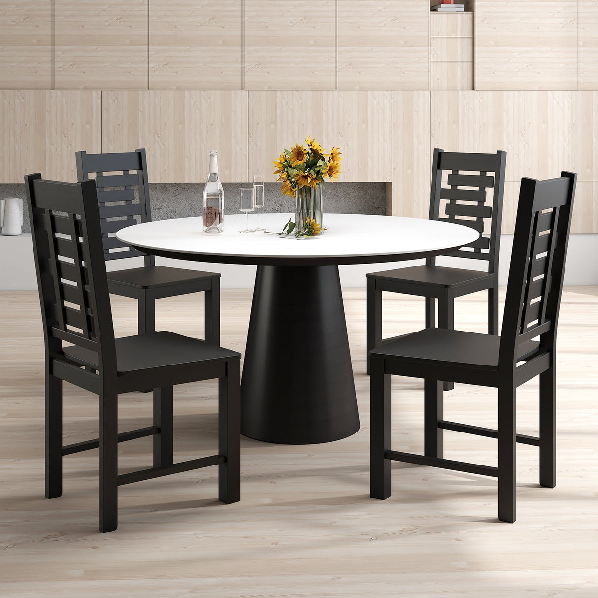 Juego de 2 sillas de comedor de madera maciza de caucho para cocina
