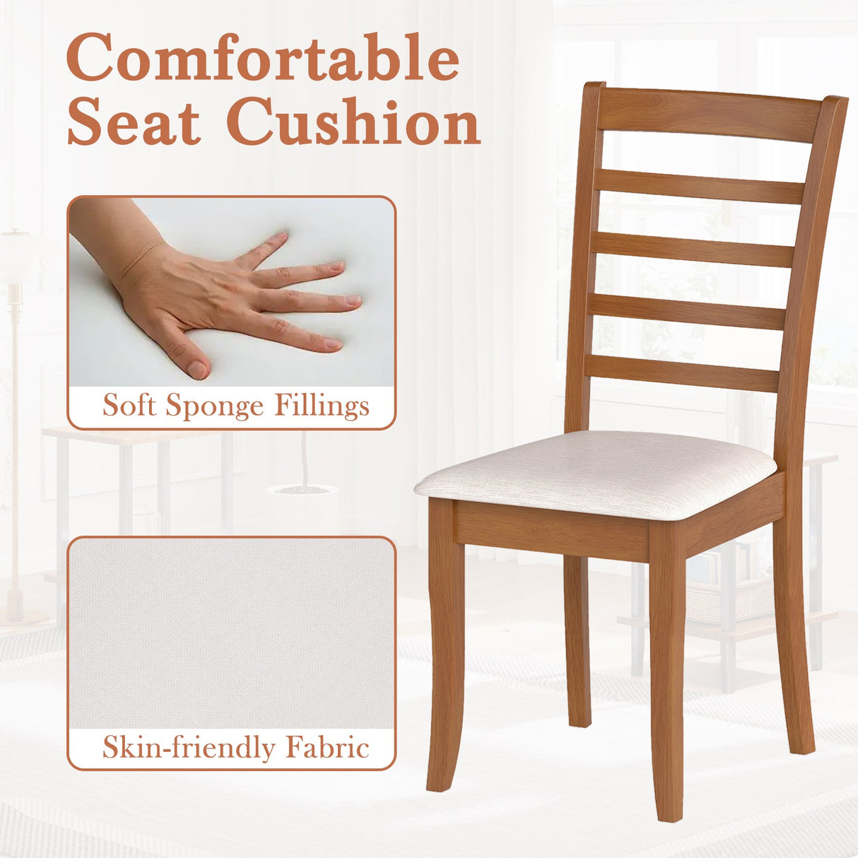 Juego de 2 Sillas de Comedor de Madera, Sillas de Cocina Modernas Tapizadas-Beige