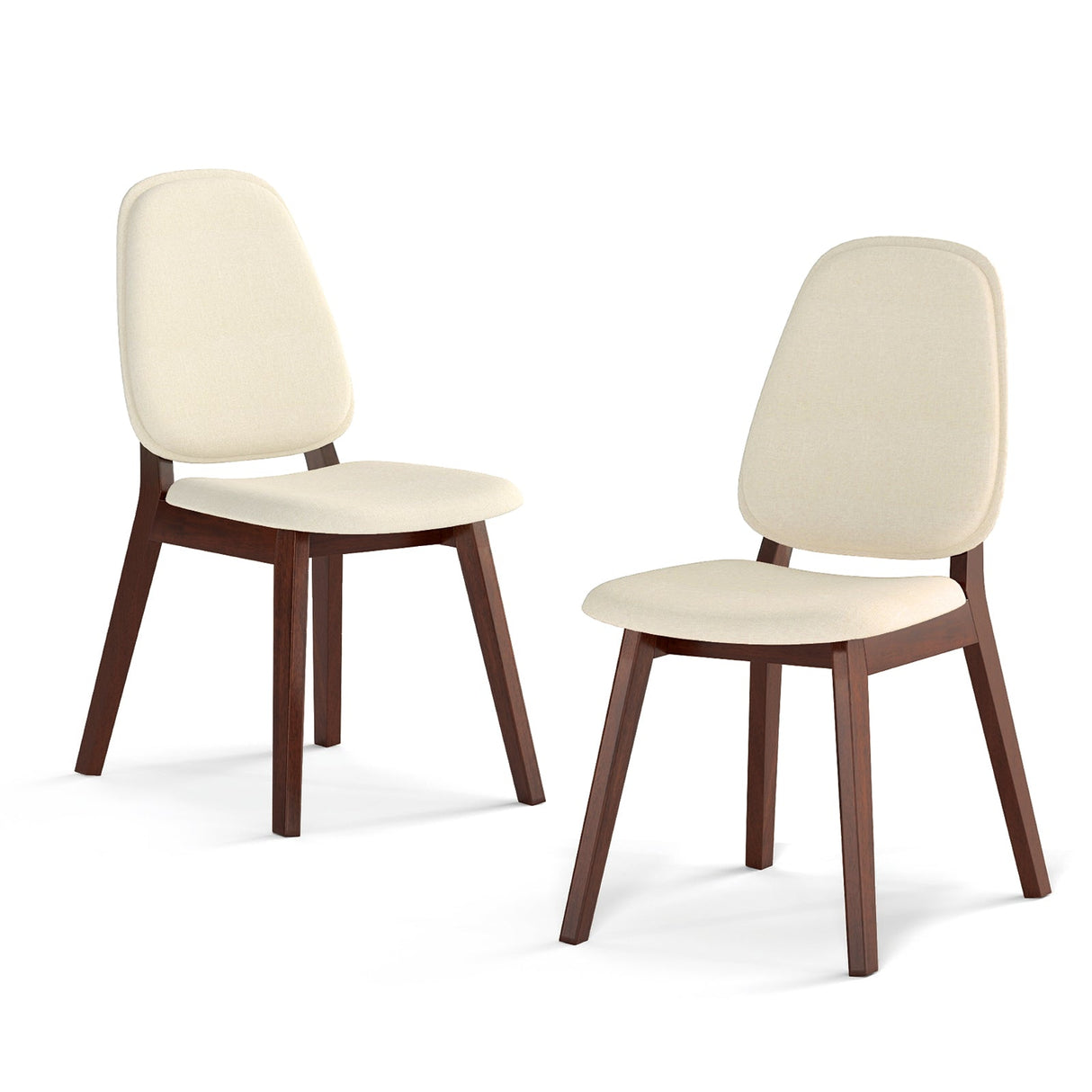 Juego de 2 sillas de comedor de madera, tapizadas, sin reposabrazos, estilo moderno de mediados de siglo - Marrón