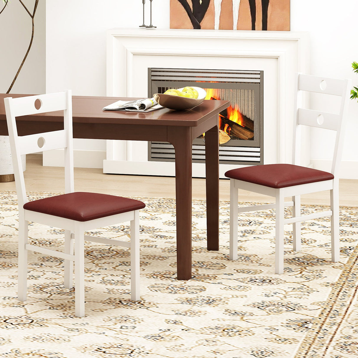 Juego de 2 sillas de comedor de madera sin brazos para cocina con respaldo hueco