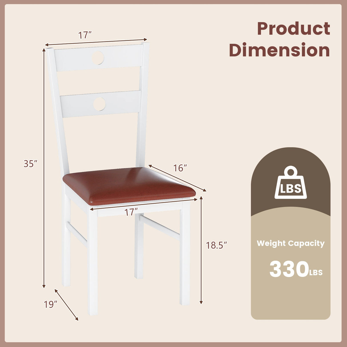 Juego de 2 sillas de comedor de madera sin brazos para cocina con respaldo hueco