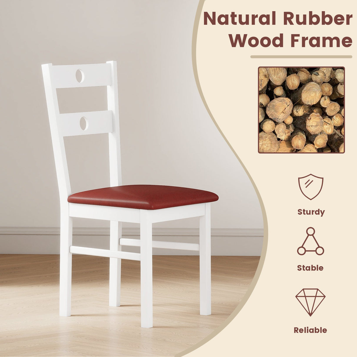 Juego de 2 sillas de comedor de madera sin brazos para cocina con respaldo hueco