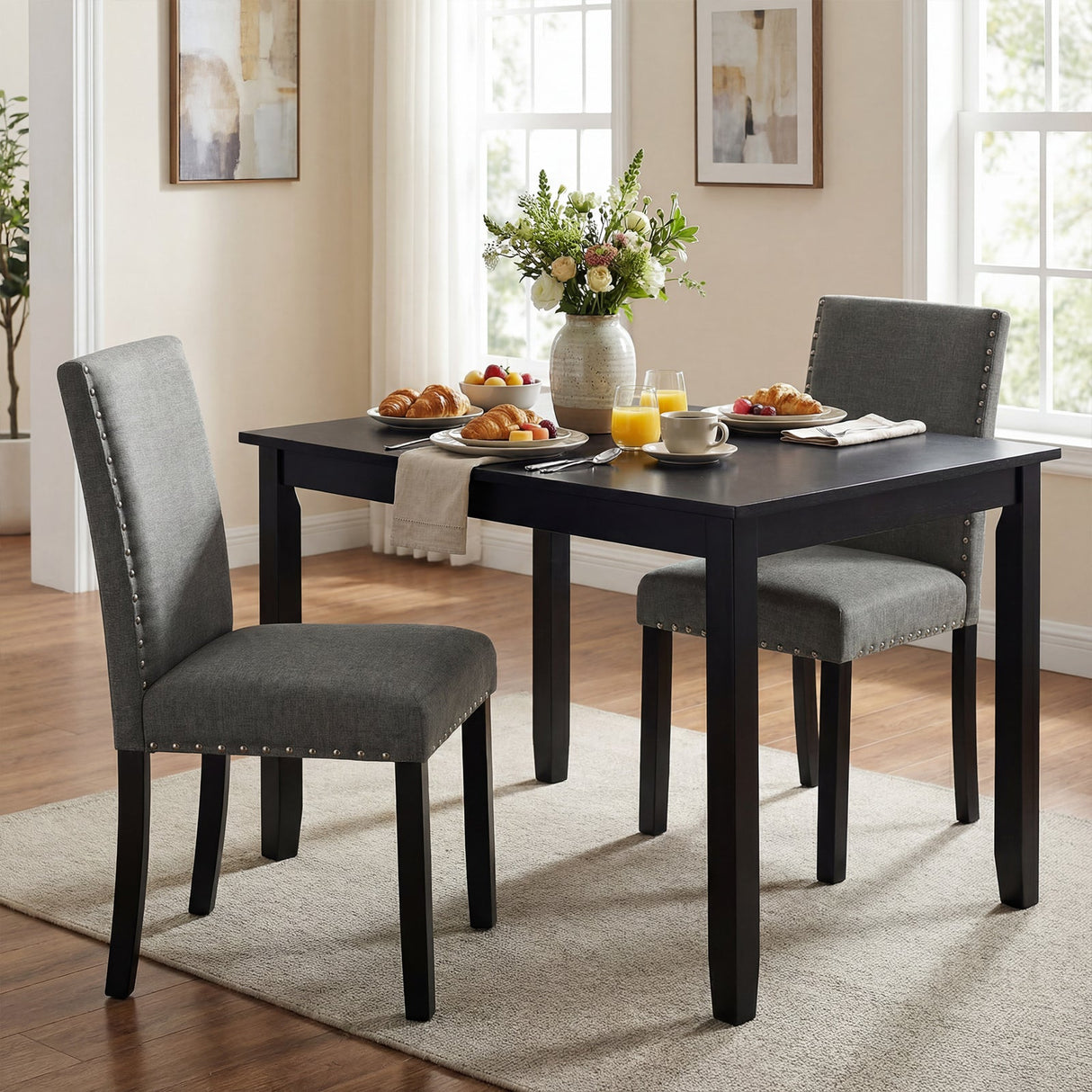 Juego de 4 sillas de comedor de madera con patas de madera curvada