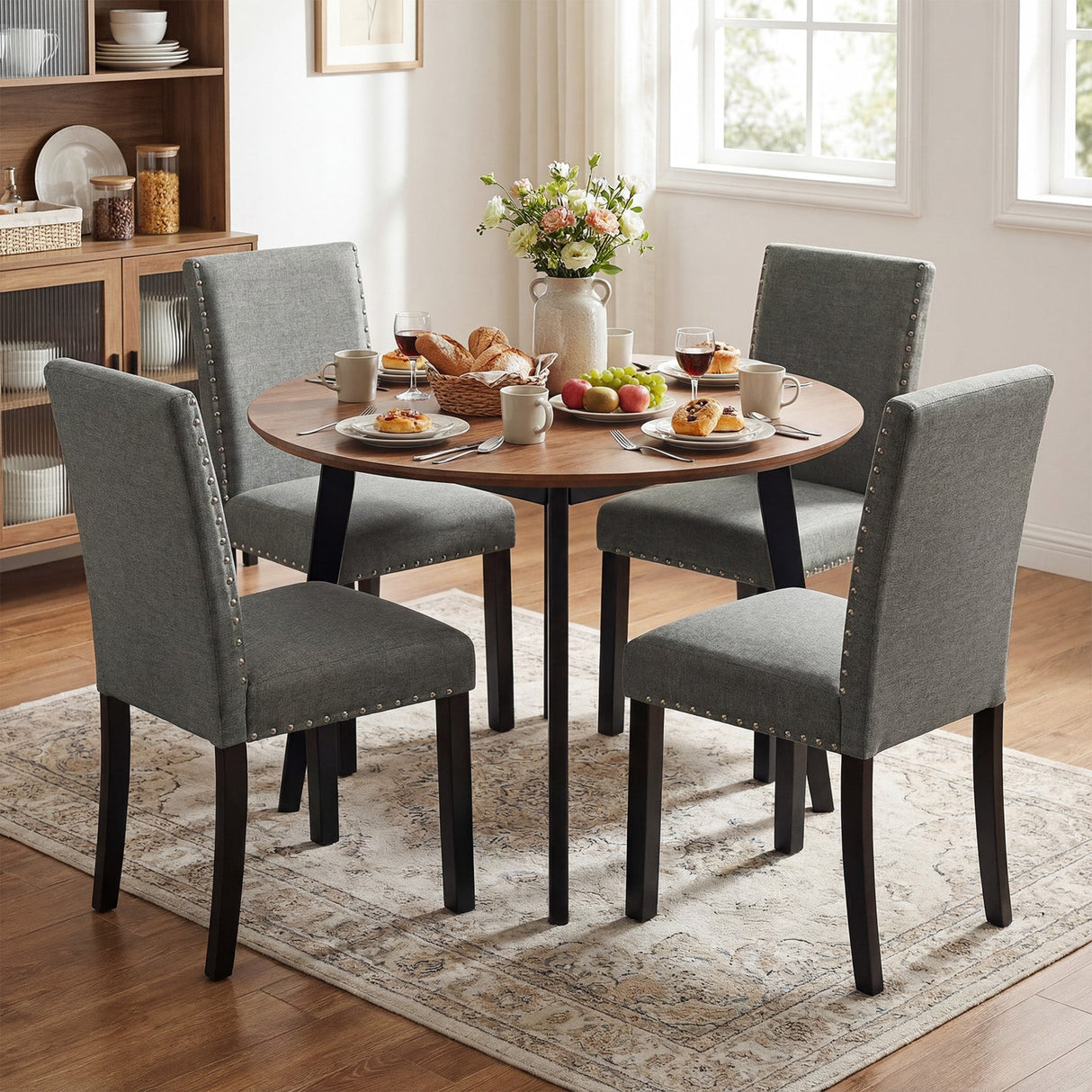 Juego de 4 sillas de comedor de madera con patas de madera curvada