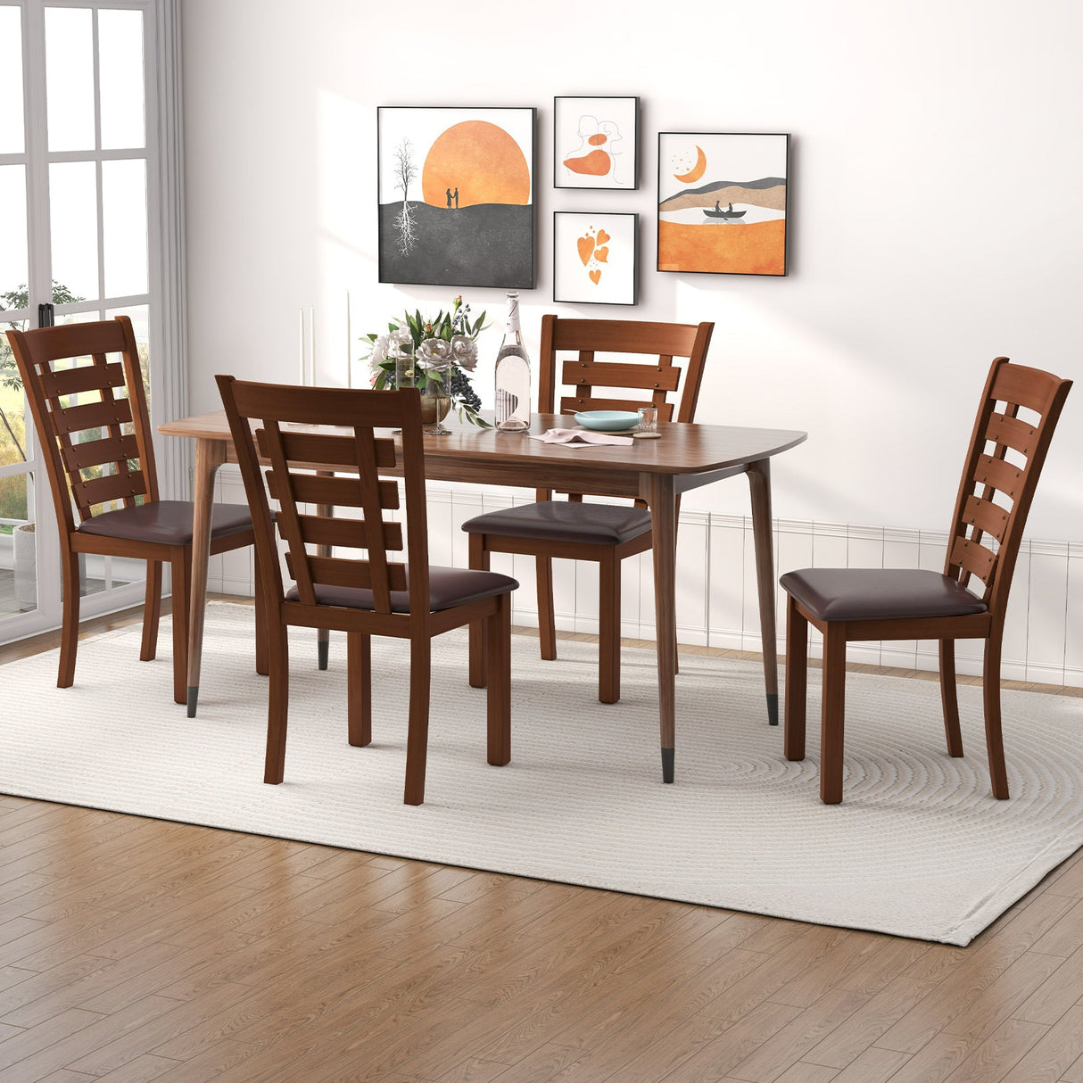 Juego de 2 sillas de comedor de madera con asiento tapizado y estructura de madera de caucho - Marrón