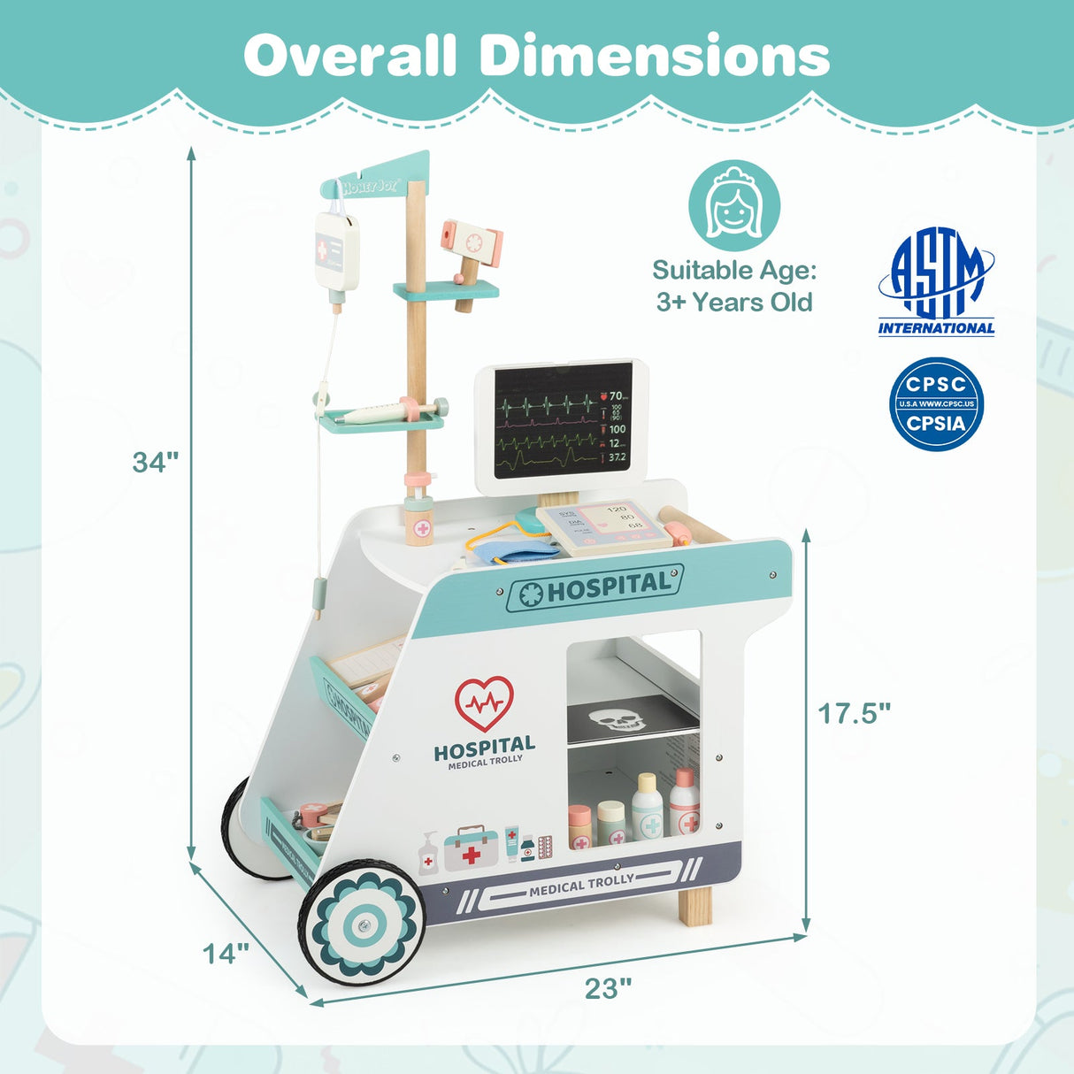 Juguete de médico de madera para niños, kit de doctor para juegos de imitación con carrito, regalo para niños y niñas de 3 años en adelante