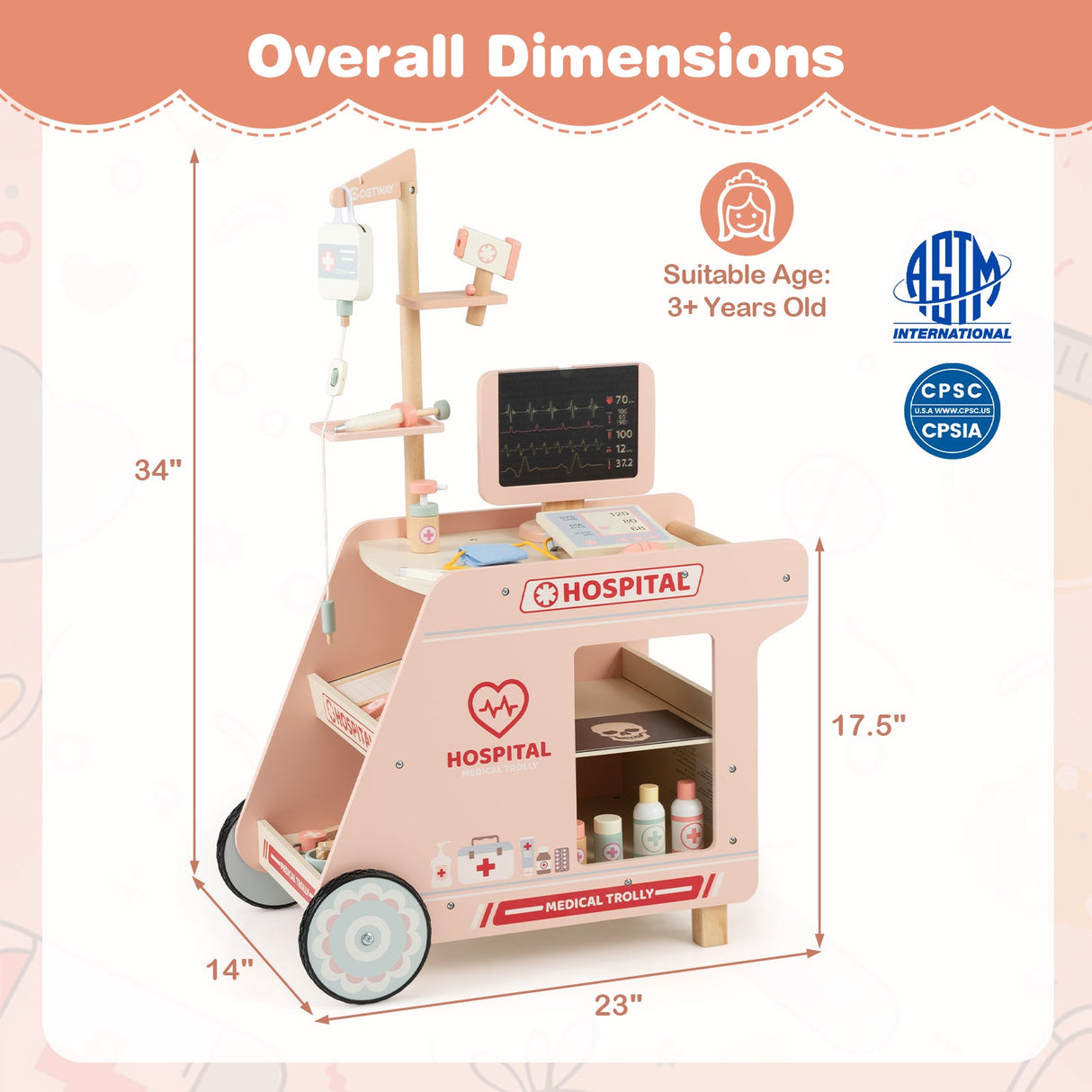 Juguete de médico de madera para niños, kit de doctor para juegos de imitación con carrito, regalo para niños y niñas de 3 años en adelante