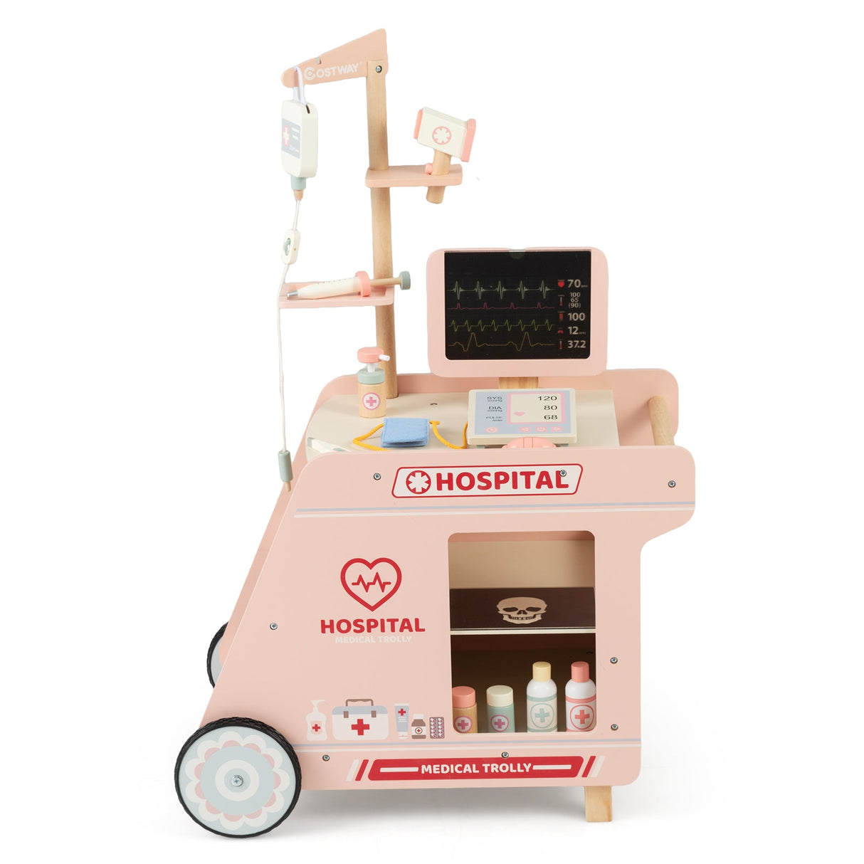 Juguete de médico de madera para niños, kit de doctor para juegos de imitación con carrito, regalo para niños y niñas de 3 años en adelante