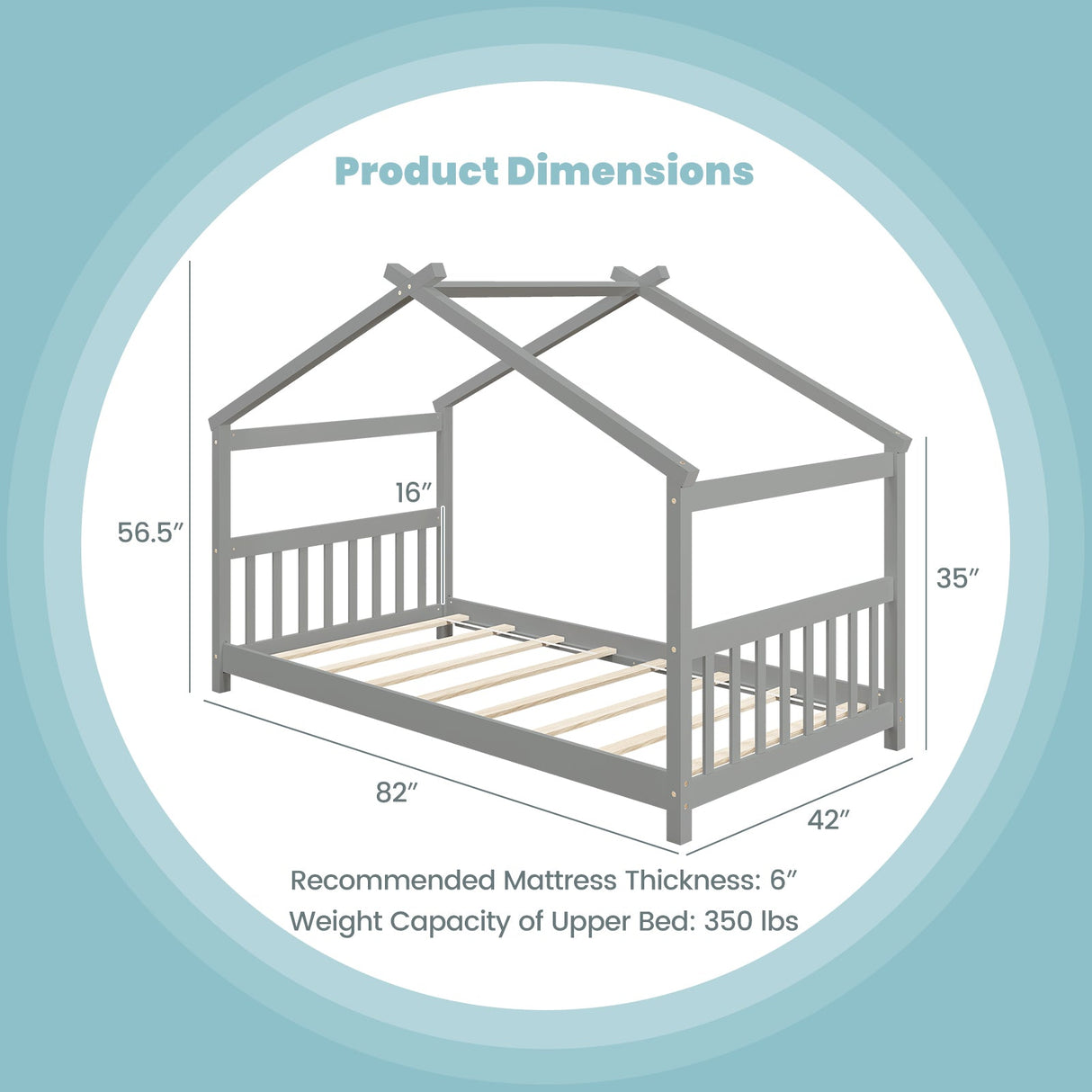 Twin Size Wooden House Bed with Roof