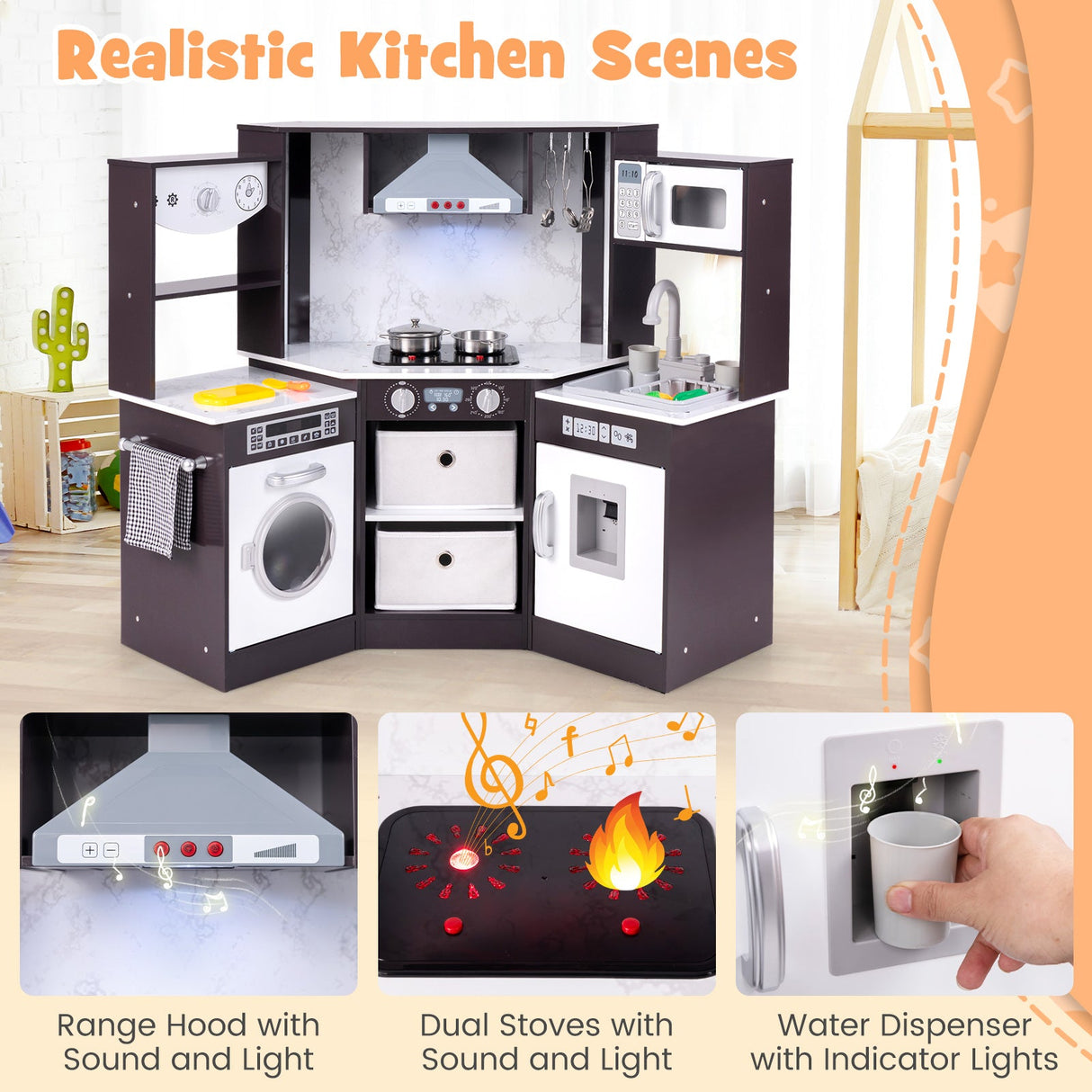 Juego de Cocina de Madera para Niños con Luces y Sonidos Realistas