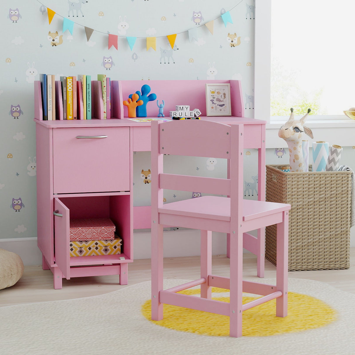 Escritorio y Silla de Estudio de Madera para Niños, Estación de Trabajo para Estudiantes