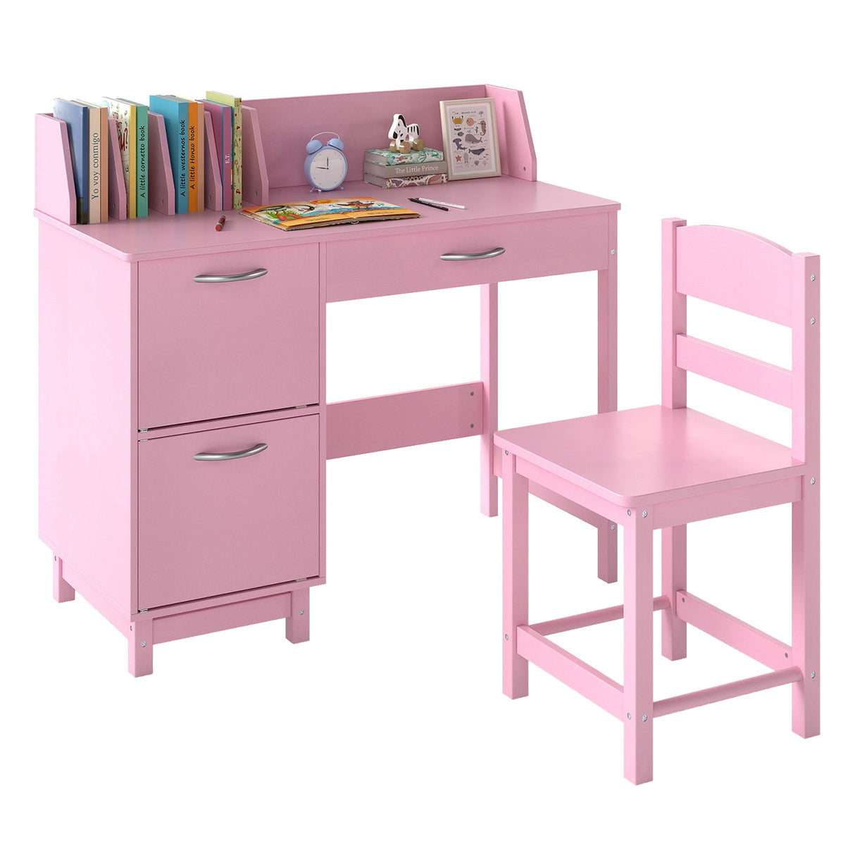 Escritorio y Silla de Estudio de Madera para Niños, Estación de Trabajo para Estudiantes