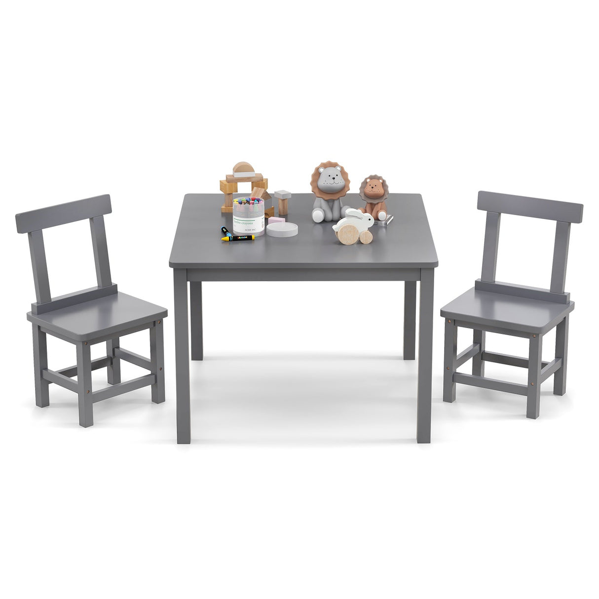 Mesa y 2 sillas de madera para niños con almohadillas antideslizantes para las patas