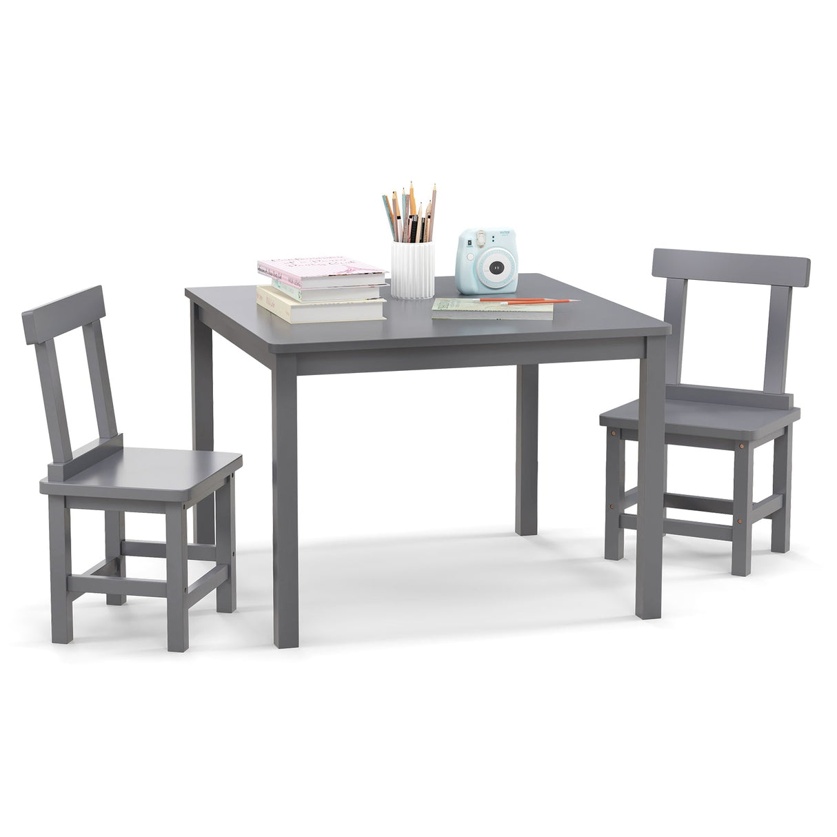 Mesa y 2 sillas de madera para niños con almohadillas antideslizantes para las patas