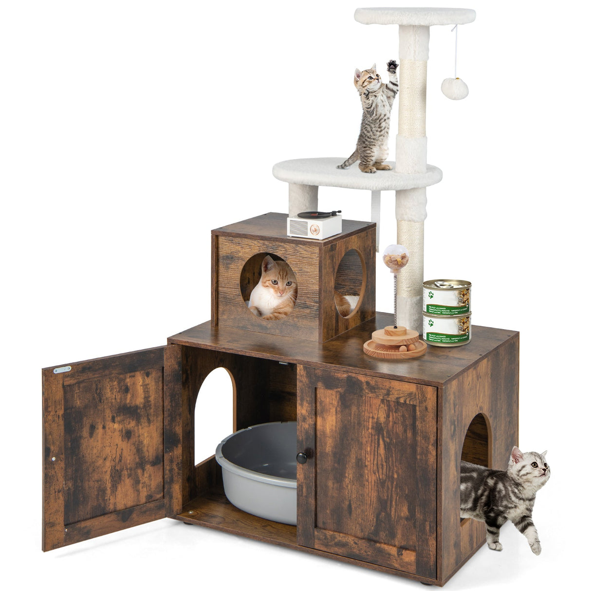 Árbol para gatos con arenero y condominio para gatos