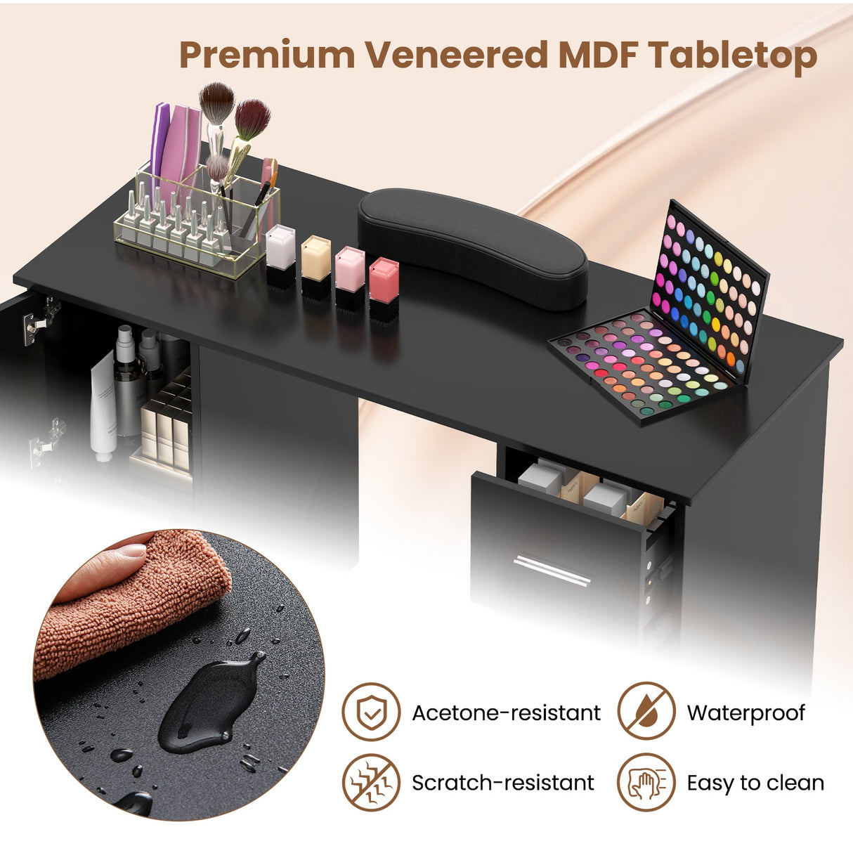 Mesa de Manicura de Madera con Cajones y Apoyamuñecas