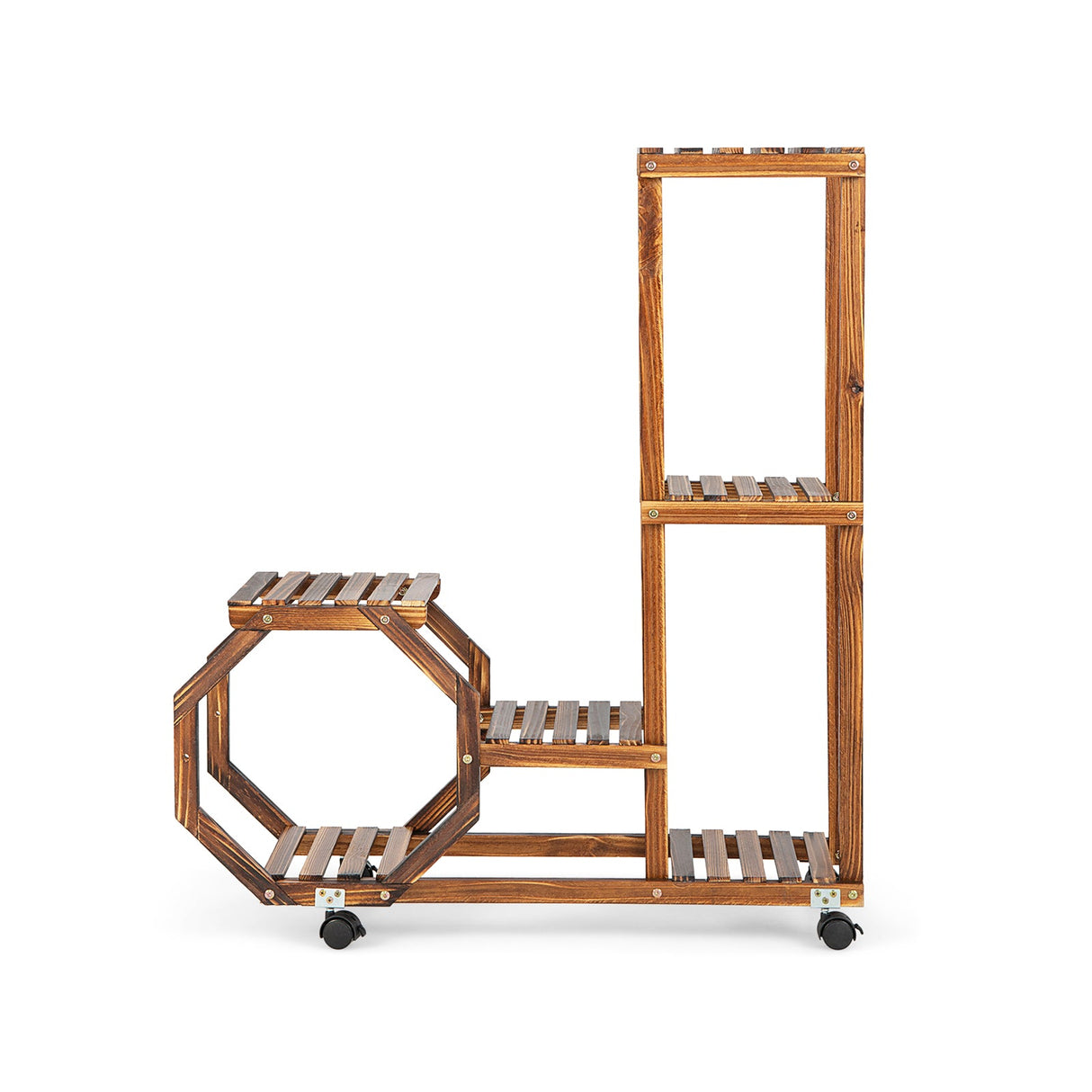 Estantería de madera de 6 niveles con ruedas para plantas - Marrón