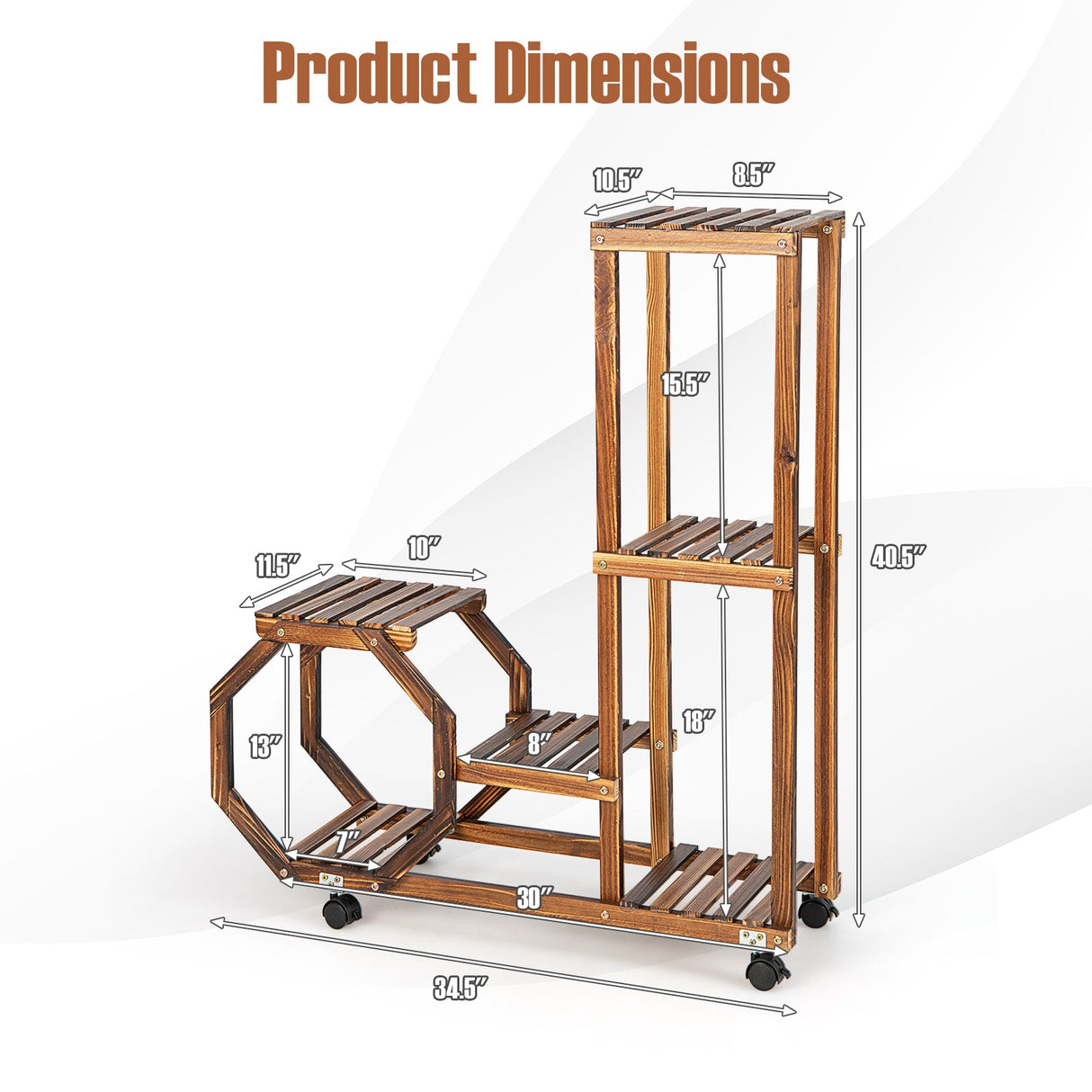 Estantería de madera de 6 niveles con ruedas para plantas - Marrón