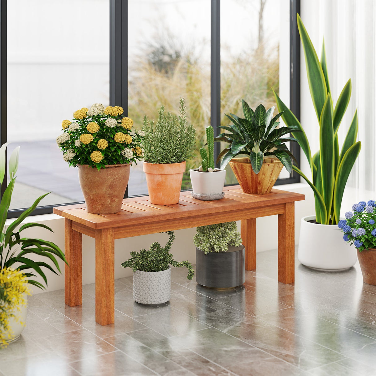 Soporte de madera para plantas, exterior e interior, estante de exhibición de macetas de madera maciza