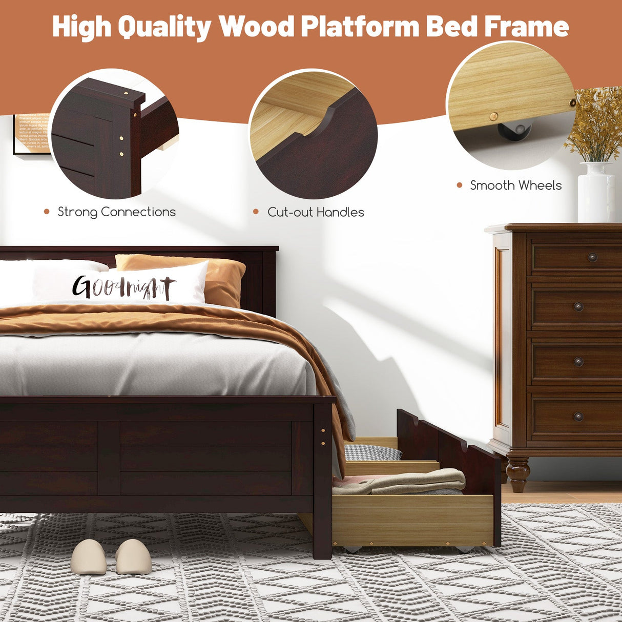 Estructura de cama individual con cajones de almacenamiento