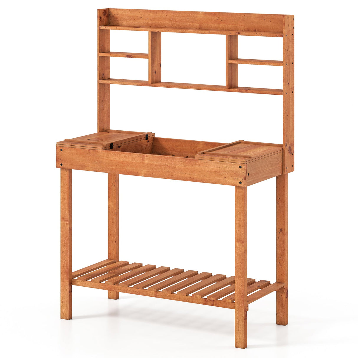 Mesa de trabajo de madera para macetas de 61" con estante abierto de 3 niveles - Marrón
