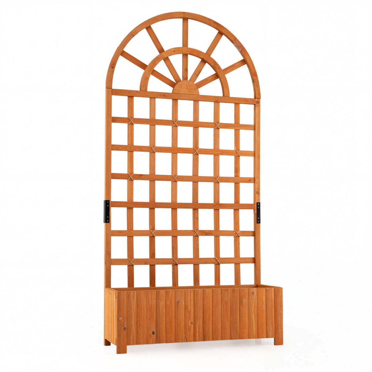 Huerto Elevado de Madera con Celosía de 180 cm, Jardinera Exterior con Pantalla de Privacidad