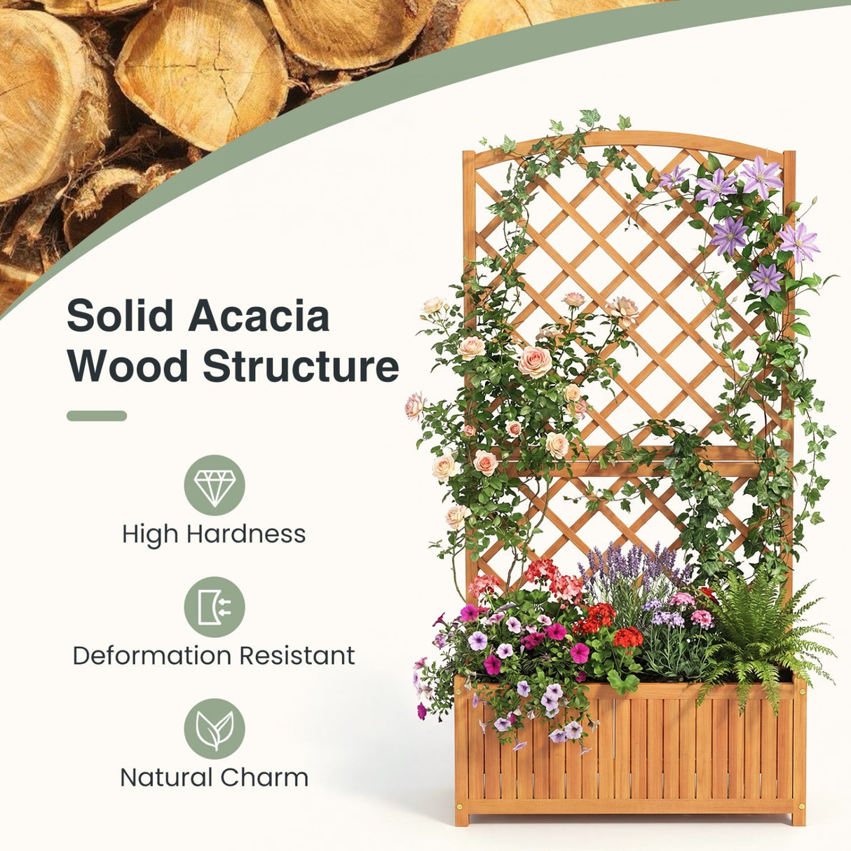 Macetero de jardín elevado de madera con celosía de 63 pulgadas de alto