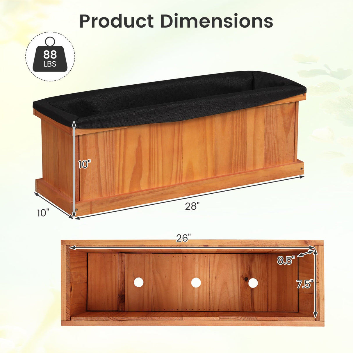 Cama de jardín elevada de madera con orificios de drenaje y forro, jardinera de madera de abeto macizo
