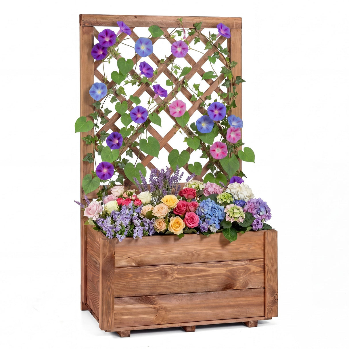 Cama de jardín elevada, macetero de madera elevado con enrejado de celosía-P