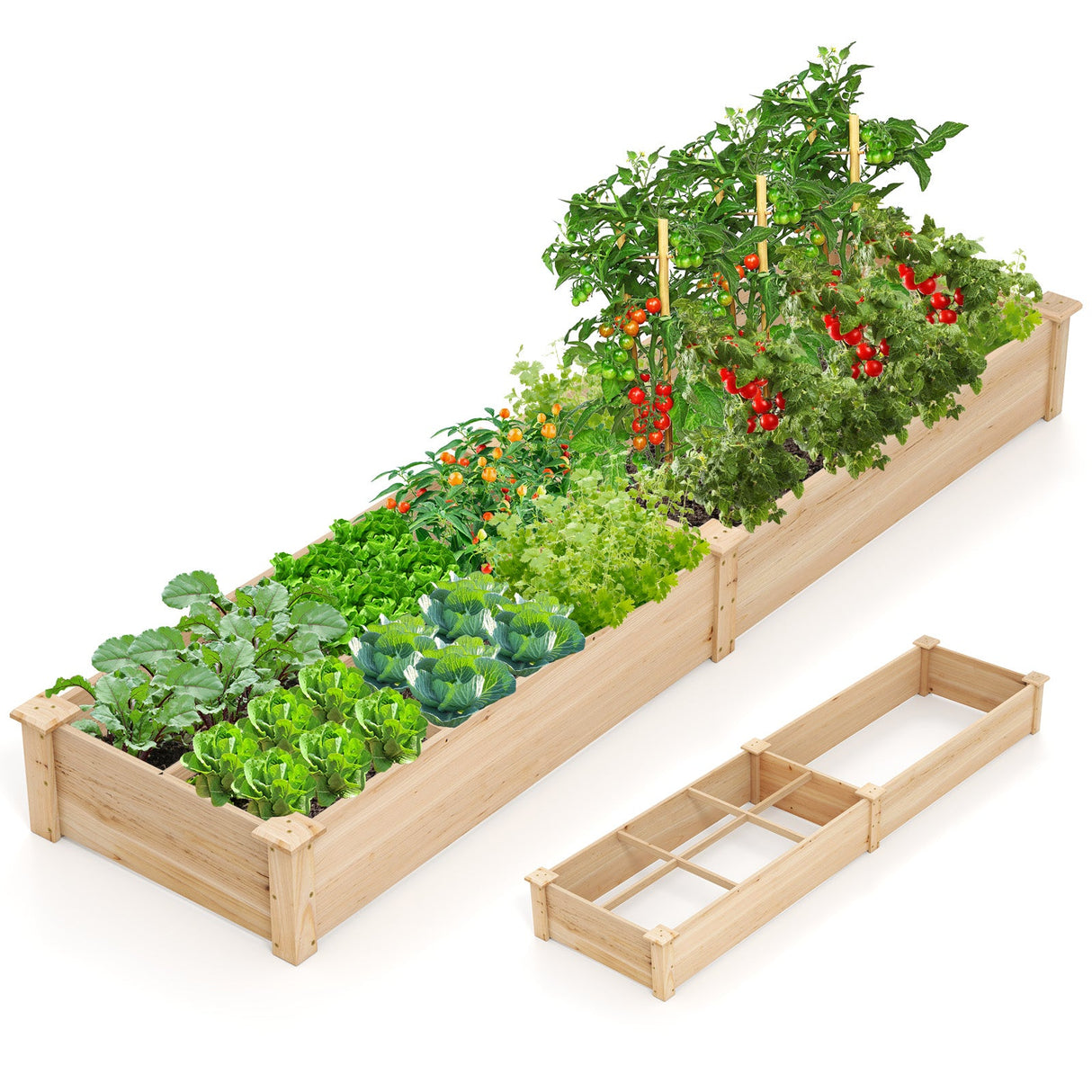 Huerto Urbano Elevado de Madera con 2 Cajas de Cultivo y Separadores-Natural
