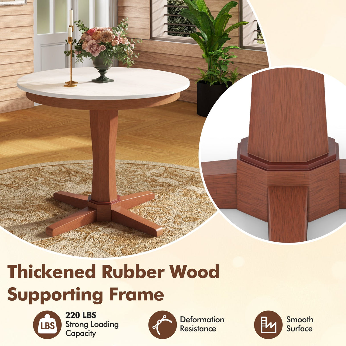 Mesa de comedor redonda de madera de 35 pulgadas con base de pedestal - Blanca