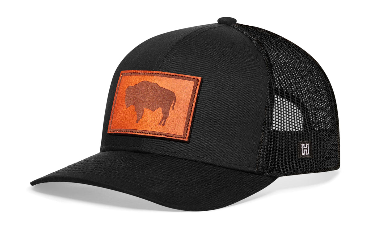 Wyoming Flag Trucker Hat Leather | Black WY Snapback