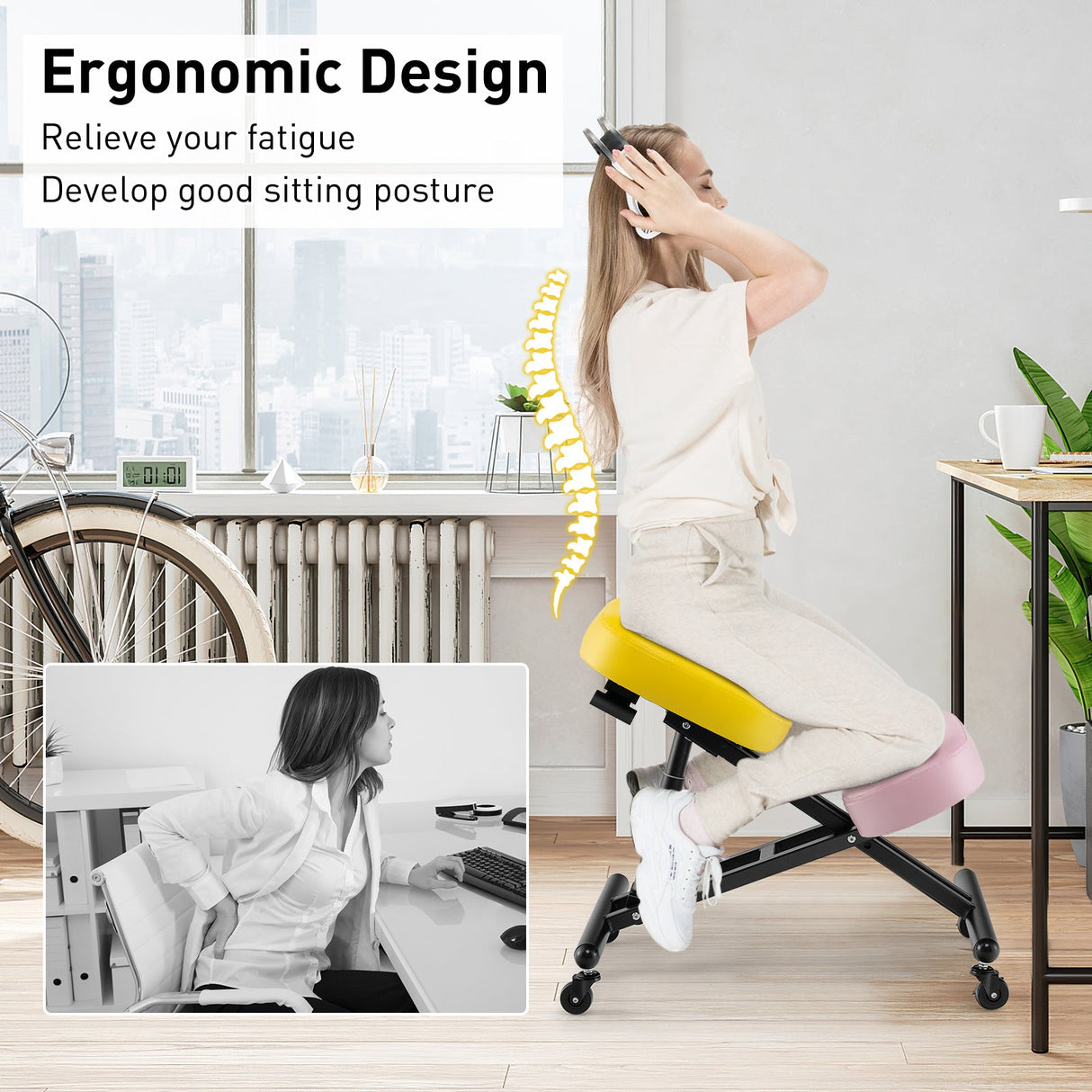Silla Ergonómica Ajustable para Arrodillarse con Varilla de Resorte de Gas Mejorada y Cojines de Espuma Gruesos