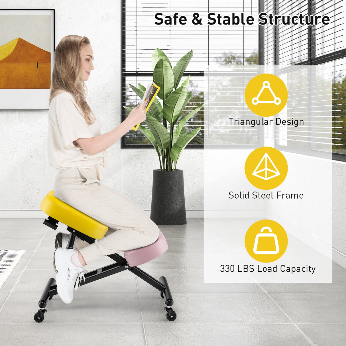 Silla Ergonómica Ajustable para Arrodillarse con Varilla de Resorte de Gas Mejorada y Cojines de Espuma Gruesos