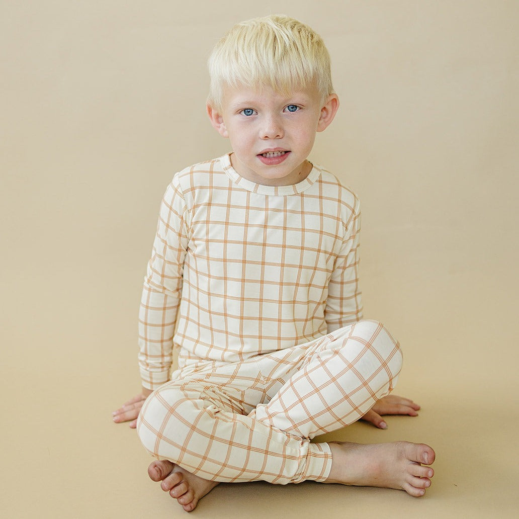 Pijama de bambú de 2 piezas a cuadros naranja quemado