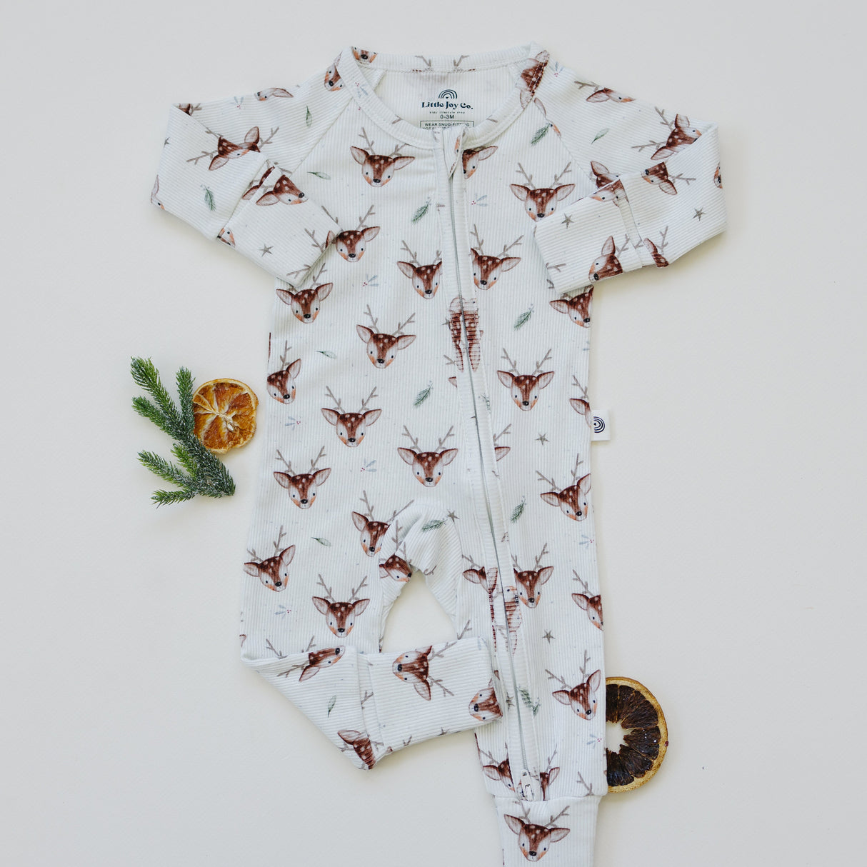 Pijama con cremallera de bambú acanalado Reindeer Games *Queda talla RN a 3/6m