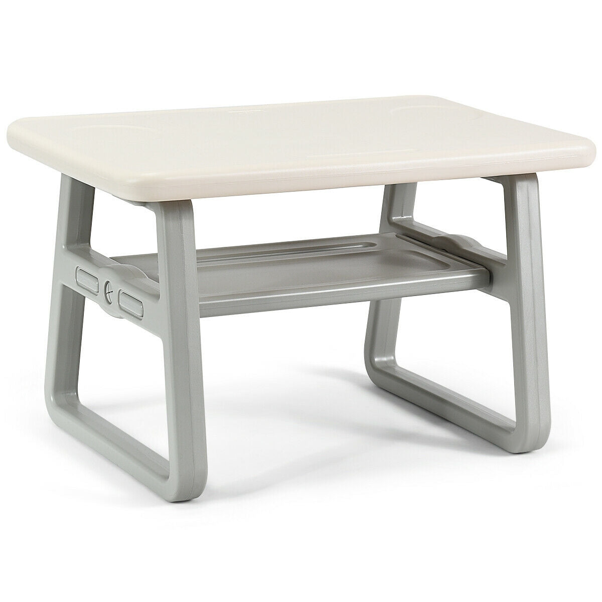 Juego de mesa y 2 sillas para niños con estante de almacenamiento-Blanco