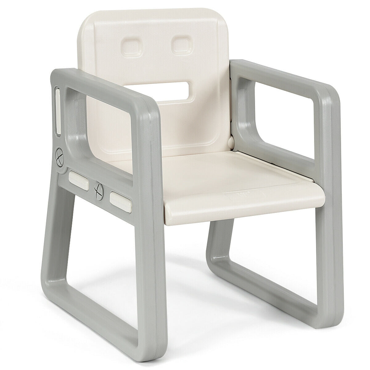 Juego de mesa y 2 sillas para niños con estante de almacenamiento-Blanco