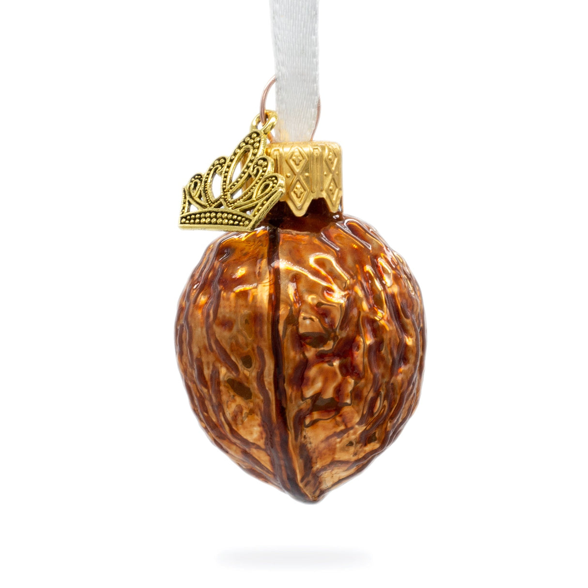 Realistic Walnut with Textured Shell Glass Christmas Ornament