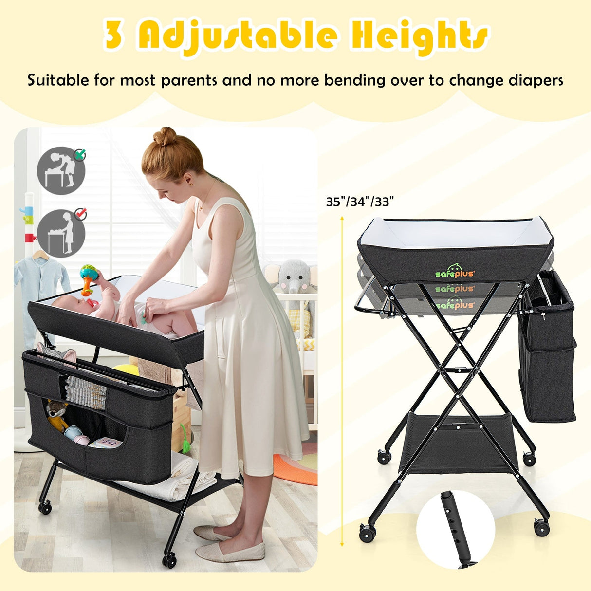 Organizador portátil de altura ajustable para bebés con