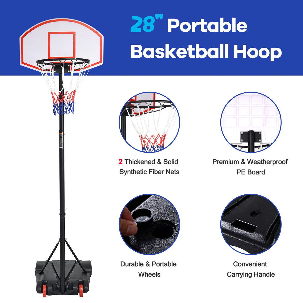 Sistema de aro de baloncesto ajustable con soporte y ruedas