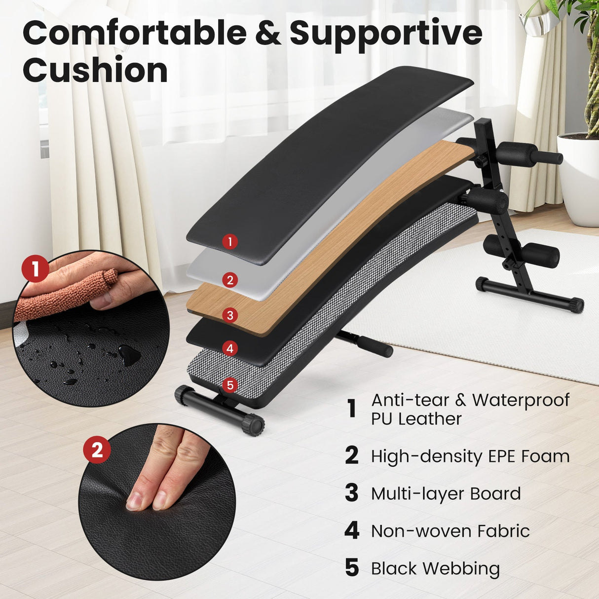 Banco de abdominales reclinable ajustable para gimnasio en casa