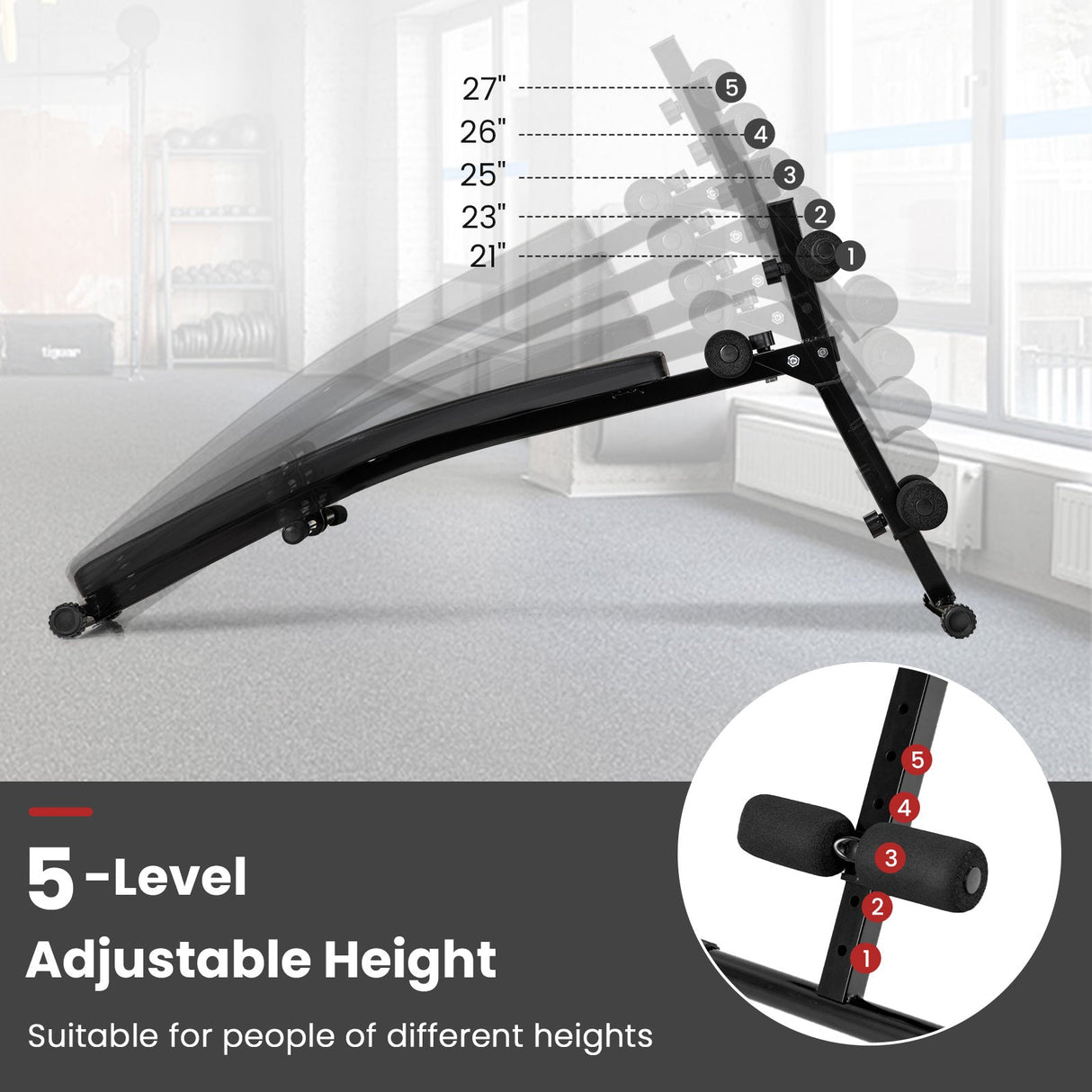 Banco de abdominales reclinable ajustable para gimnasio en casa