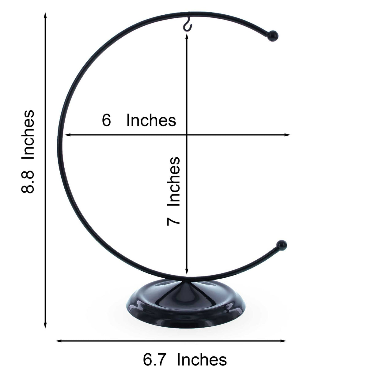 Crescent Moon Black Painted Metal Ornament Display Stand 8.8 Inches (Poland)