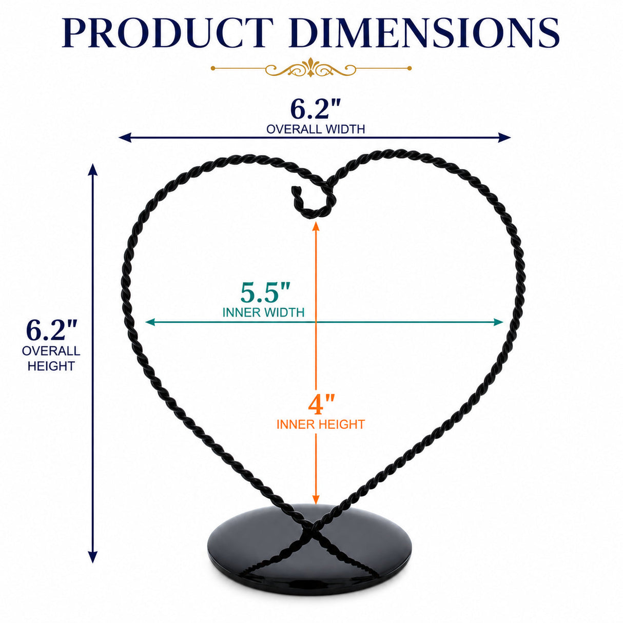 Heart-Shaped Twisted Black Painted Metal Ornament Display Stand 6.2 Inches (Poland)