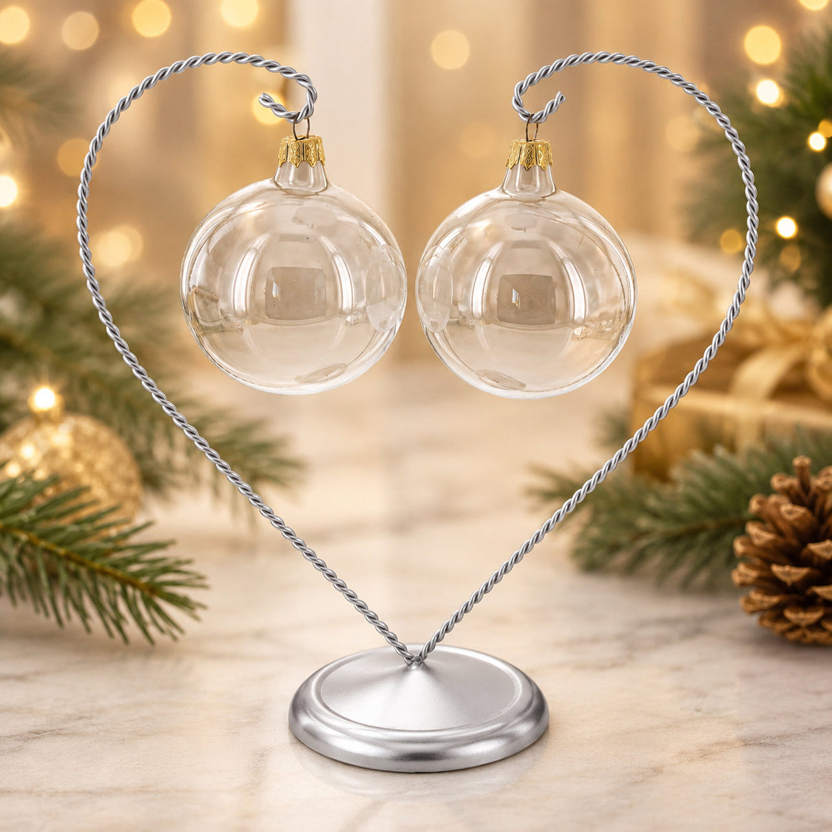 Open-Top Heart Twisted Silver Metal Ornament Display Stand 9 Inches (Poland)